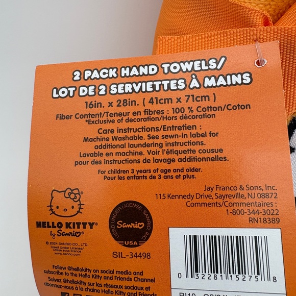 NWOT Hello Kitty Halloween Orange and Black Hand Towels And Water Juice Tumbler - Picture 4 of 4